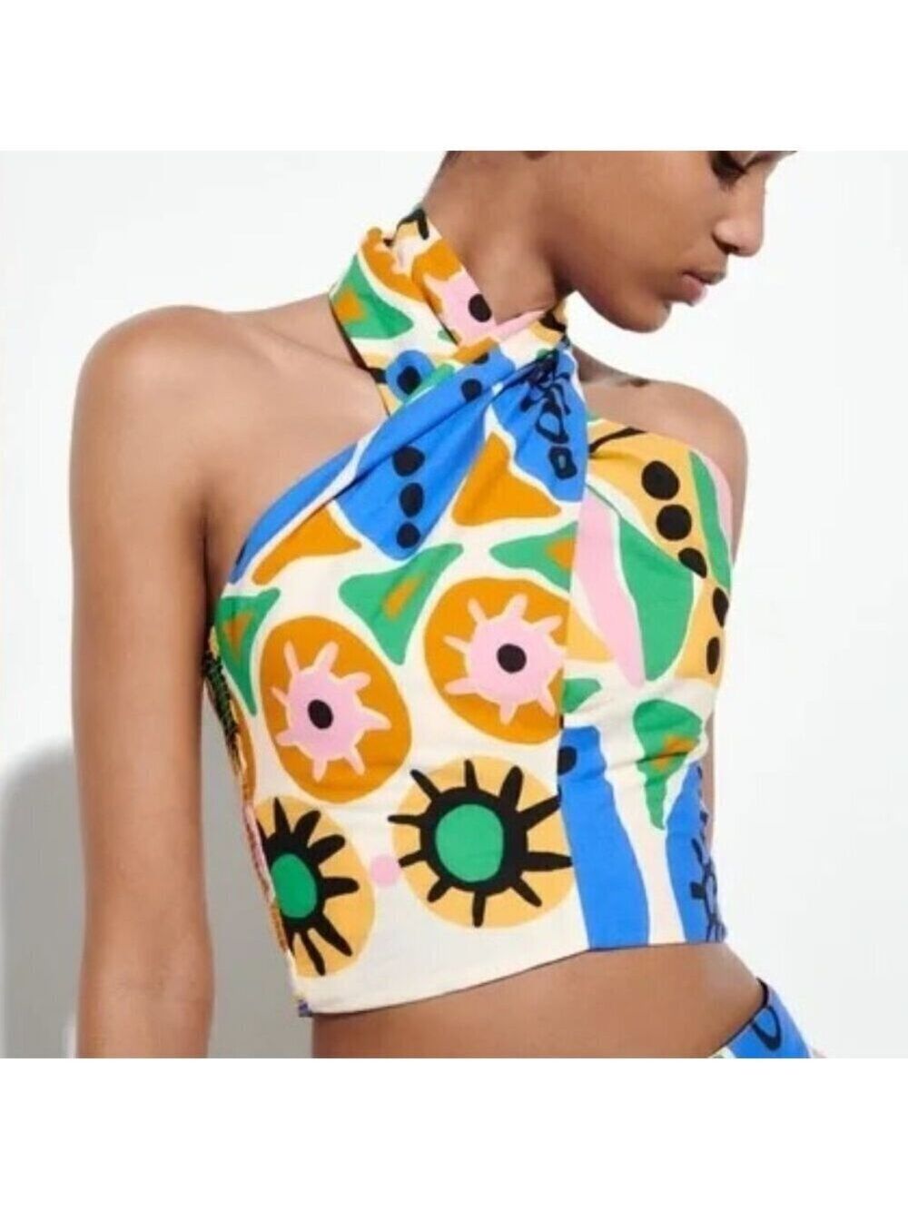 Zara Pop Art Printed Crop Halter Top S